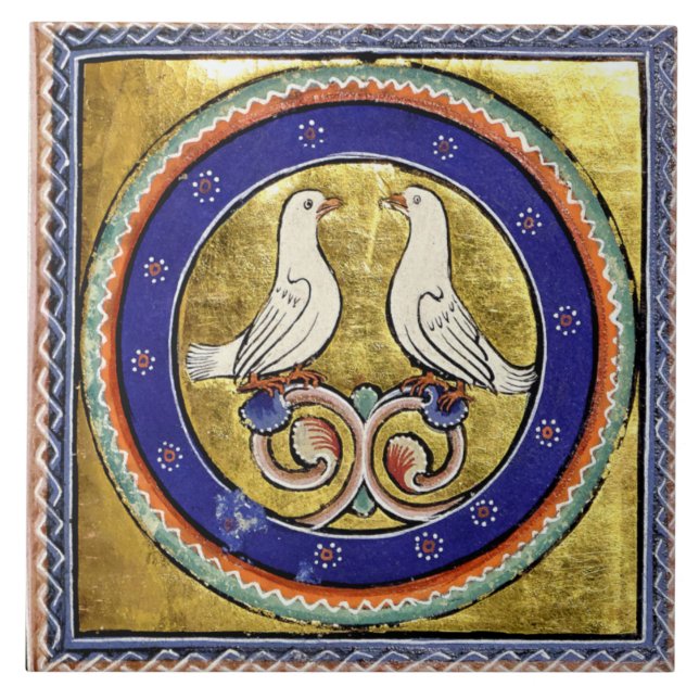 Mediaeval Aberdeen Bestiary Doves Ceramic Tile (Front)