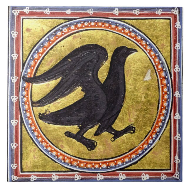 Mediaeval Aberdeen Bestiary Woodpecker Ceramic Til Tile (Front)