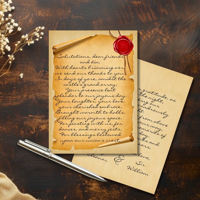 Mediaeval Aged Scroll Wax Seal Wedding Thank You Card (Medieval Aged Scroll Wax Seal Wedding Thank You
)