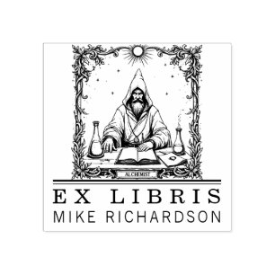Mediaeval Alchemist Bookplate Stamp