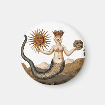 Mediaeval Alchemy Symbol - Merman with Sun and Moo