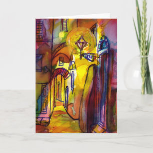 Mediaeval alley by night in Florence - detail Holiday Card