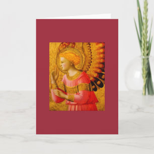 Mediaeval Angel Blank Christmas Card in Red