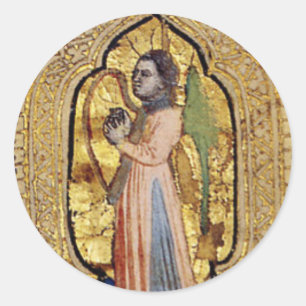 Mediaeval Angel With Harp Gold Italian Renaissance Classic Round Sticker