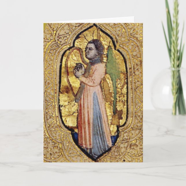 Mediaeval Angel With Harp Gold Renaissance Fine Ar Card (Front)