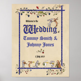 Mediaeval animals two grooms wedding welcome poste poster