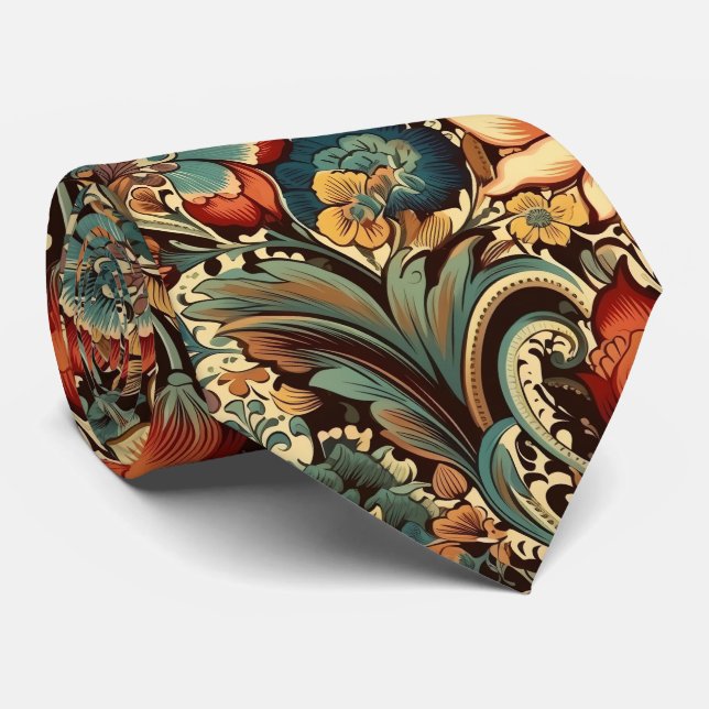 Mediaeval Antique Inspired Floral Motifs Tie (Rolled)