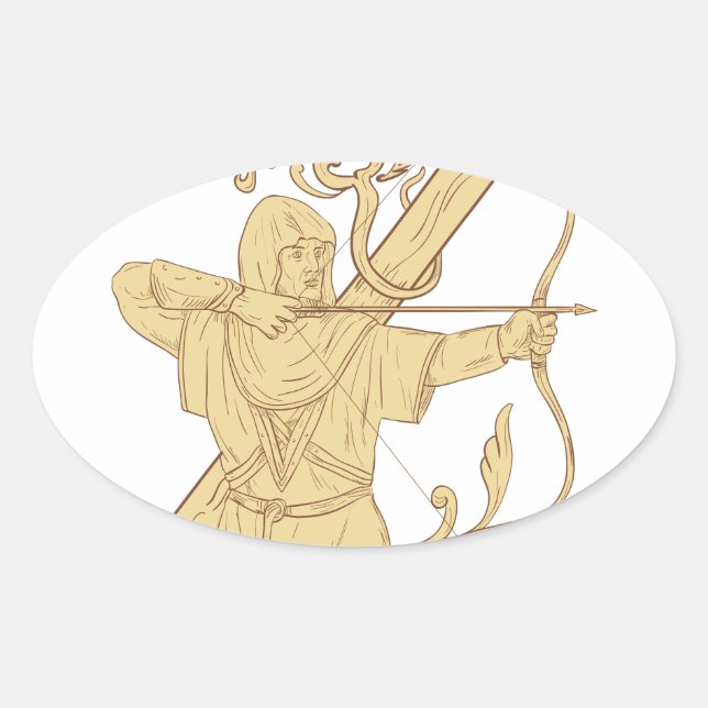 Mediaeval Archer Aiming Bow and Arrow Letter Z Dra Oval Sticker (Front)