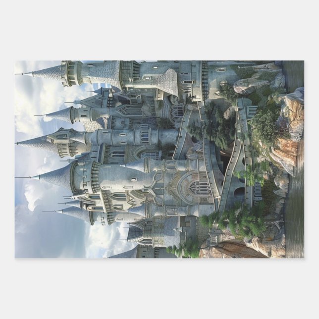 Mediaeval Architecture Castles Decoupage  Wrapping Paper Sheet (Front 3)