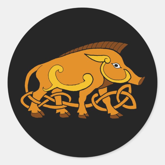 Mediaeval Art Celtic Knot Wild Boar Classic Round Sticker (Front)