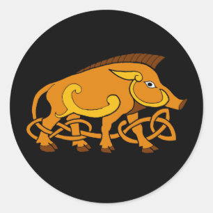 Mediaeval Art Celtic Knot Wild Boar Classic Round Sticker