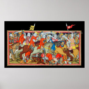 Mediaeval battle unique manuscript illumination poster