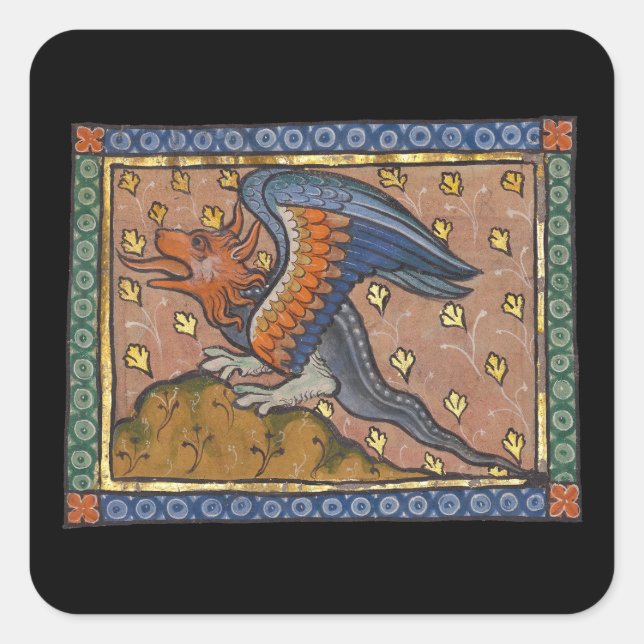 Mediaeval Bestiary Dragon c. 1270 Square Sticker (Front)