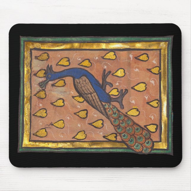 Mediaeval Bestiary Peacock c. 1270 Mouse Mat (Front)
