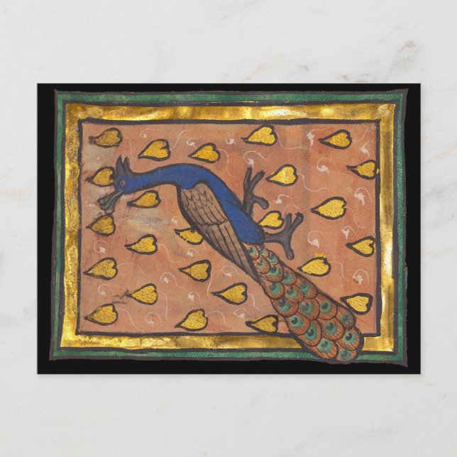 Mediaeval Bestiary Peacock c. 1270 Postcard (Front)