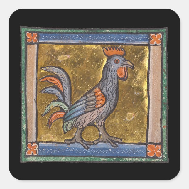 Mediaeval Bestiary Rooster c. 1270 Square Sticker (Front)
