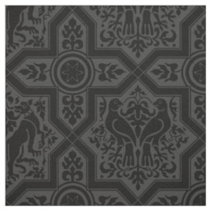 Mediaeval Birds and Hounds Interlace, Black Fabric