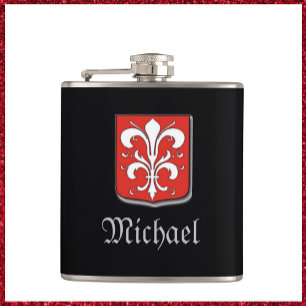 Mediaeval Black and Red Knight Shield Hip Flask