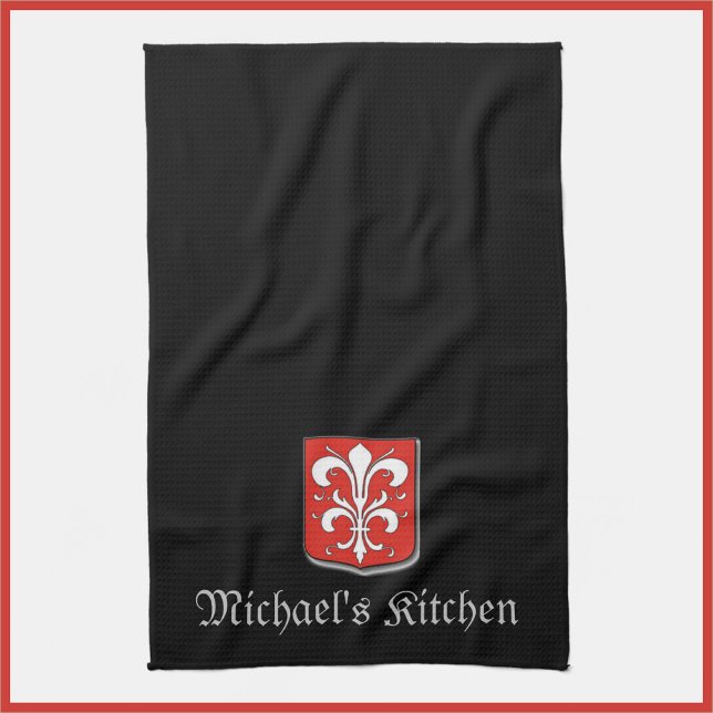 Mediaeval Black and Red Knight Shield Tea Towel (Bookmark my store! https://www.zazzle.com/store/capricepetit)