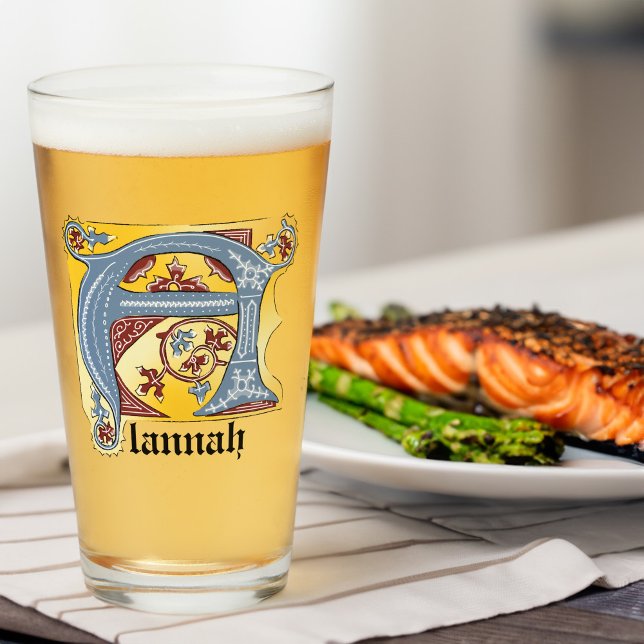 Mediaeval Blue and Red Ivy Illuminated Letter A Glass (Creator Uploaded)