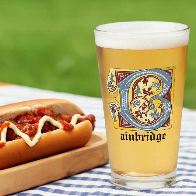 Mediaeval Blue and Red Ivy Illuminated Letter B Glass (Creator Uploaded)