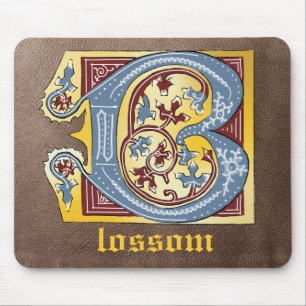 Mediaeval Blue and Red Ivy Illuminated Letter B Mouse Mat