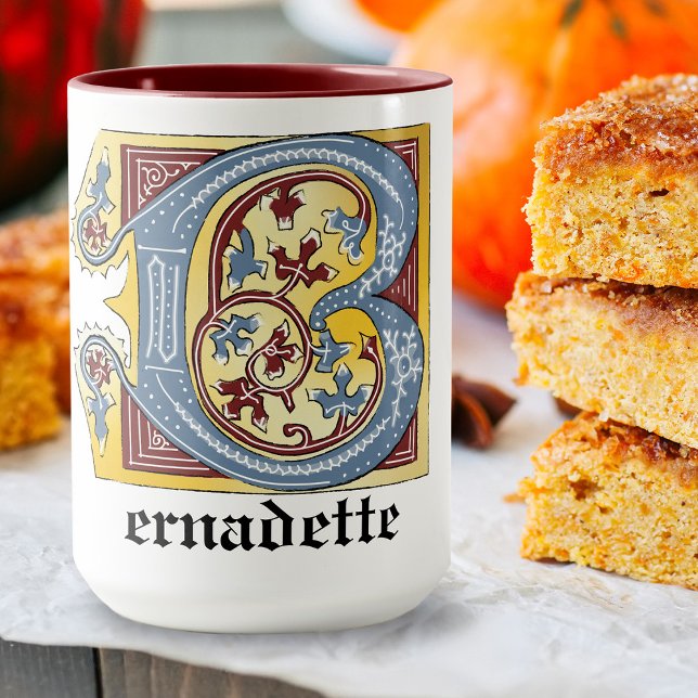 Mediaeval Blue and Red Ivy Illuminated Letter B Mug (Creator Uploaded)