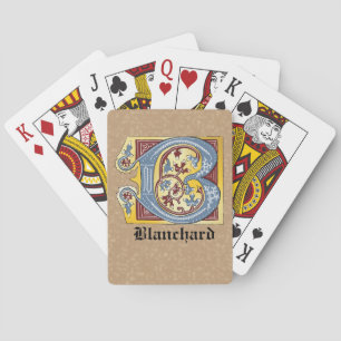 Mediaeval Blue and Red Ivy Illuminated Letter B Playing Cards