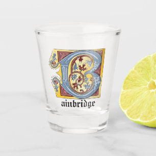 Mediaeval Blue and Red Ivy Illuminated Letter B Shot Glass