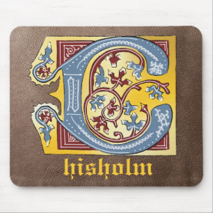 Mediaeval Blue and Red Ivy Illuminated Letter C Mouse Mat