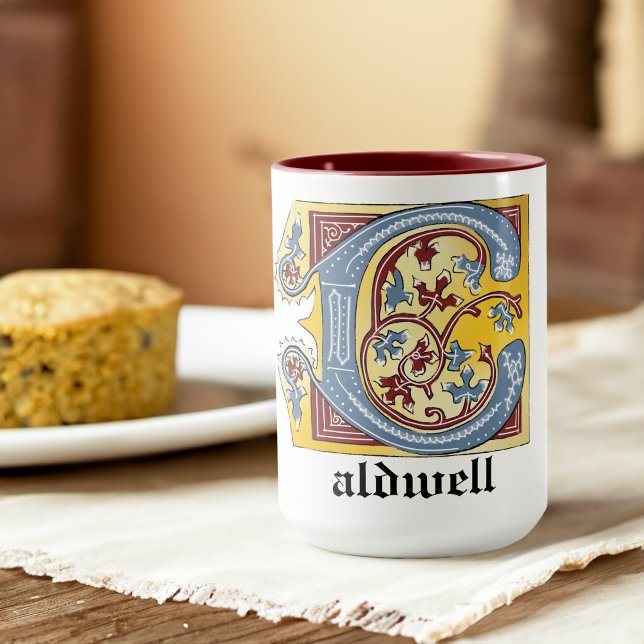 Mediaeval Blue and Red Ivy Illuminated Letter C Mug (Creator Uploaded)
