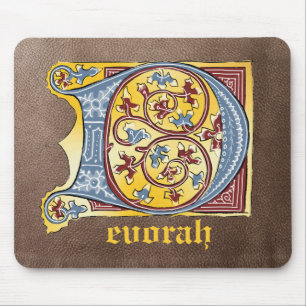 Mediaeval Blue and Red Ivy Illuminated Letter D Mouse Mat