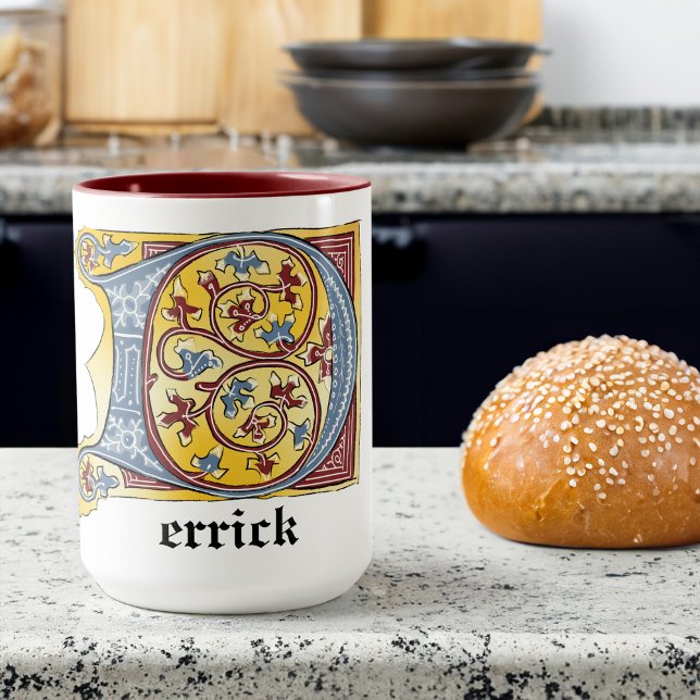 Mediaeval Blue and Red Ivy Illuminated Letter D Mu Mug (Creator Uploaded)