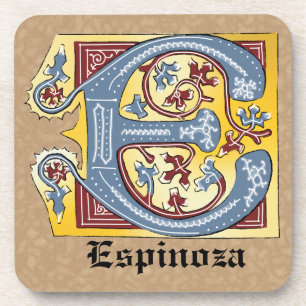 Mediaeval Blue and Red Ivy Illuminated Letter E Coaster