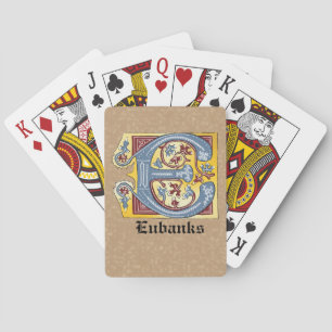 Mediaeval Blue and Red Ivy Illuminated Letter E Playing Cards