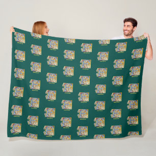 Mediaeval Blue and Red Ivy Illuminated Letter F Fleece Blanket