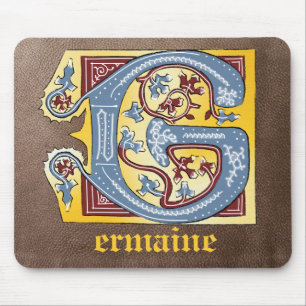 Mediaeval Blue and Red Ivy Illuminated Letter G Mouse Mat