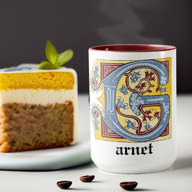 Mediaeval Blue and Red Ivy Illuminated Letter G Mug (Creator Uploaded)