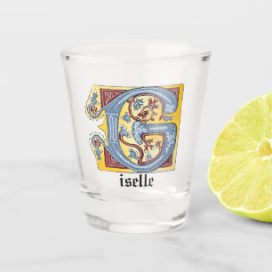 Mediaeval Blue and Red Ivy Illuminated Letter G Shot Glass