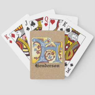 Mediaeval Blue and Red Ivy Illuminated Letter H Playing Cards