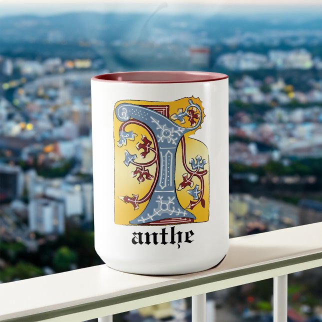 Mediaeval Blue and Red Ivy Illuminated Letter I Mug (Creator Uploaded)