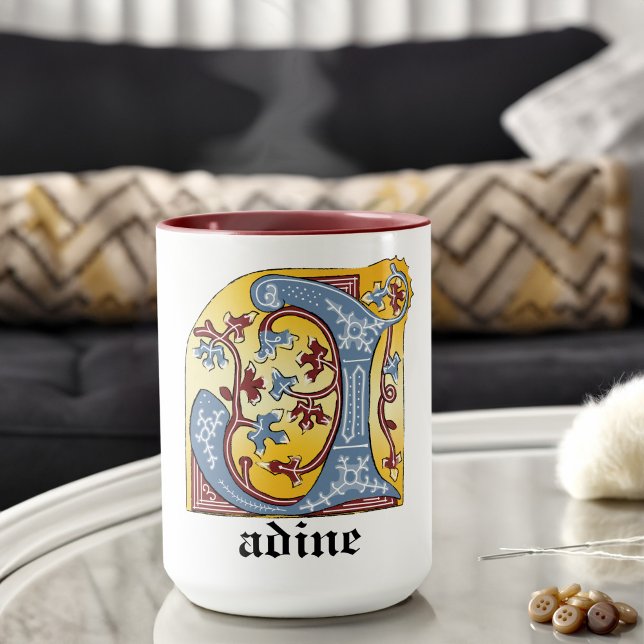 Mediaeval Blue and Red Ivy Illuminated Letter J Mug (Creator Uploaded)