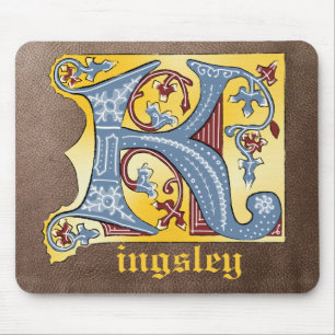Mediaeval Blue and Red Ivy Illuminated Letter K Mouse Mat