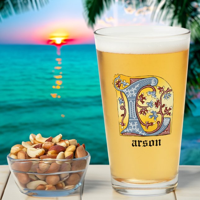 Mediaeval Blue and Red Ivy Illuminated Letter L Glass (Creator Uploaded)