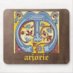 Mediaeval Blue and Red Ivy Illuminated Letter M Mouse Mat