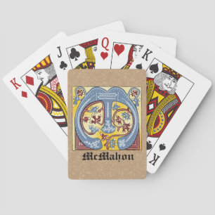 Mediaeval Blue and Red Ivy Illuminated Letter M Playing Cards