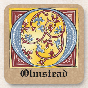 Mediaeval Blue and Red Ivy Illuminated Letter O Coaster
