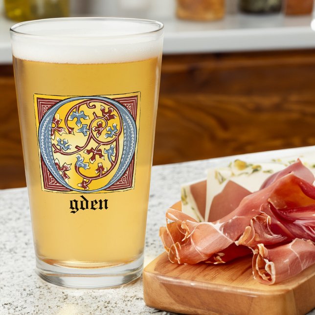 Mediaeval Blue and Red Ivy Illuminated Letter O Glass (Creator Uploaded)