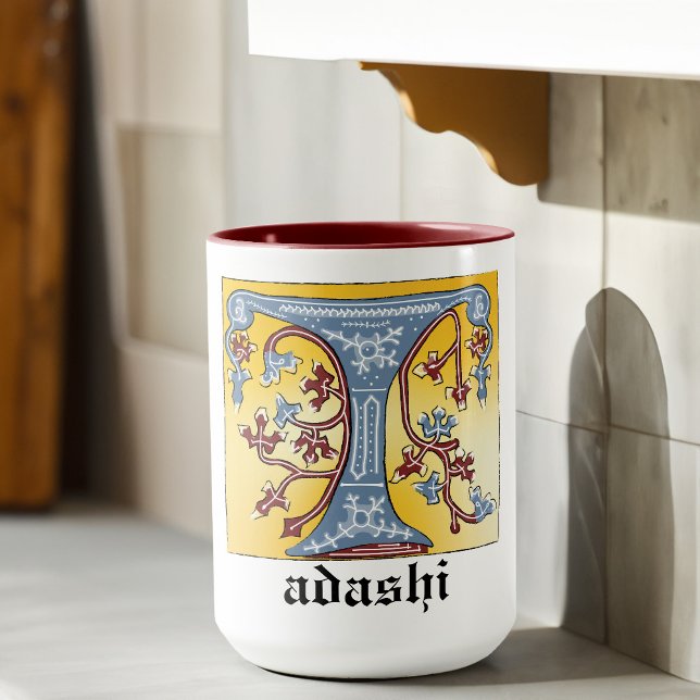 Mediaeval Blue and Red Ivy Illuminated Letter T Mug (Creator Uploaded)