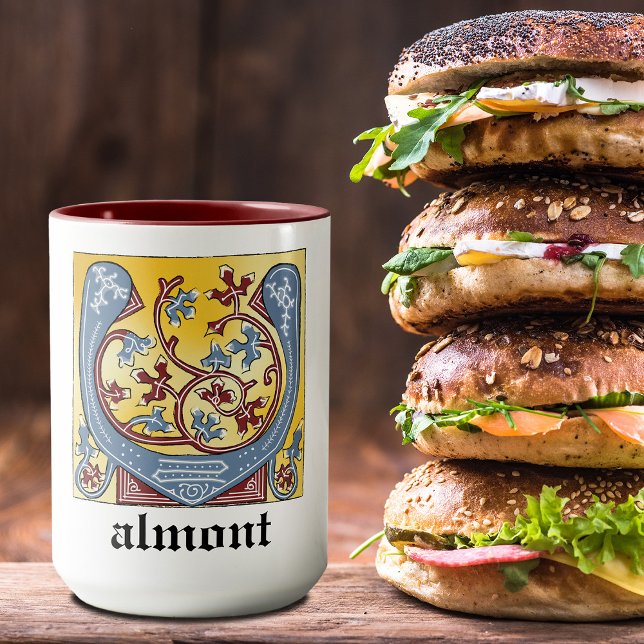 Mediaeval Blue and Red Ivy Illuminated Letter V Mug (Creator Uploaded)
